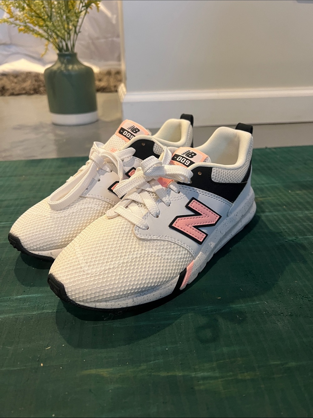 New Balance Kids White, Pink & Black Athletic Sneakers